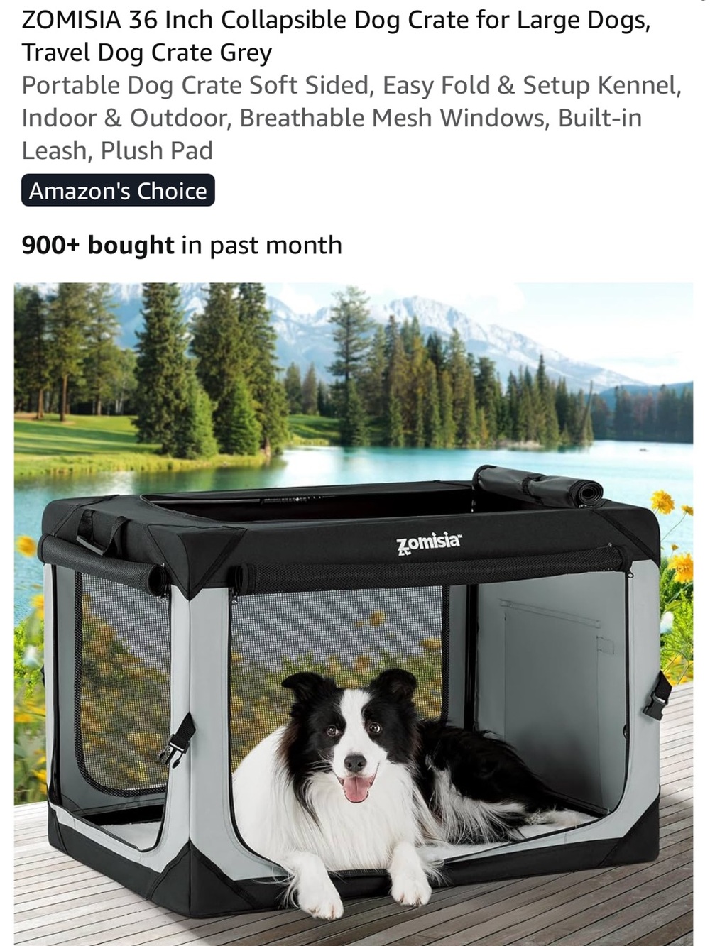 NEW ZOMISIA 36 inch Collapsible Dog Crate for Large Dogs, Travel Dog Crate Grey